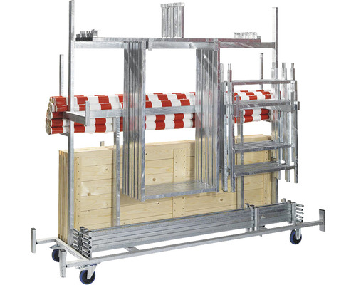 Hinderkärra med hinderstänger och träblock