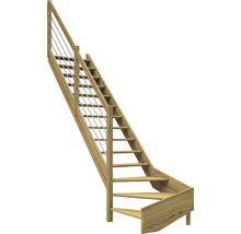 Trätrappa med räcke och rostfria vajrar