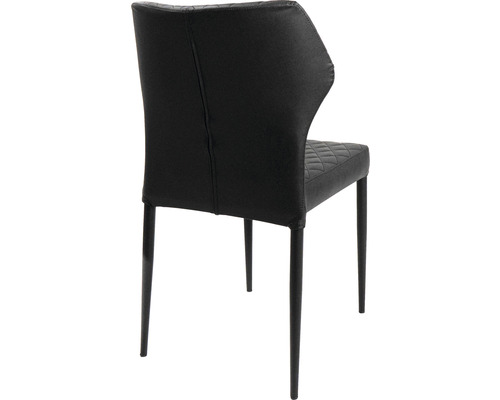 Svart klädd stol med metallben bakifrån