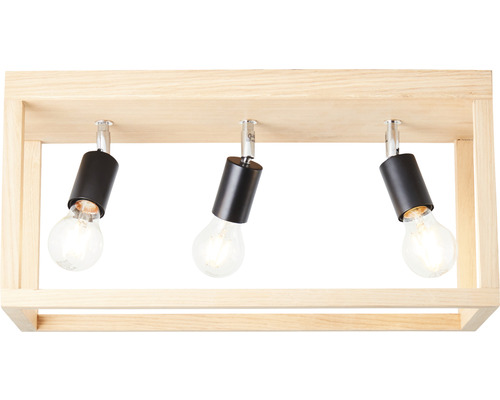 Taklampa med tre lampor i träram