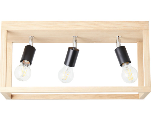 Taklampa med tre lampor i träram