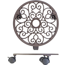 Rullande underlägg för blomkrukor av metall med utsmyckad yta