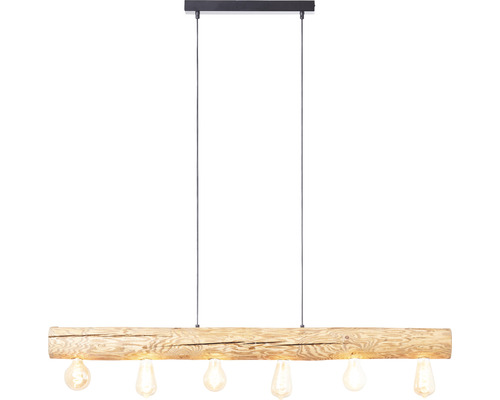 Hängande träarmatur med sex glödlampor