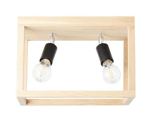 Taklampa med träram och två ljuskällor