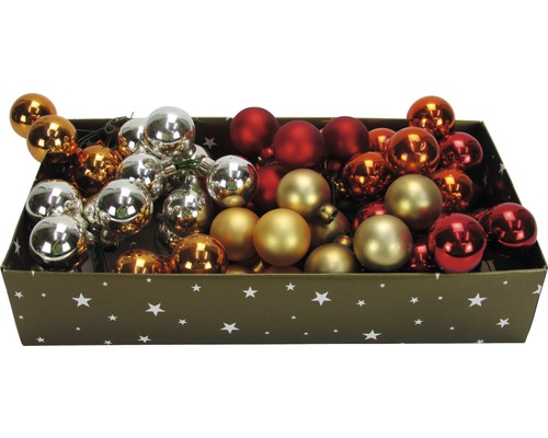 Julgranskula i glas Ø3cm blandade utföranden Låda med julgranskulor