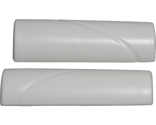 Två vita badkarsgrepp för montering.