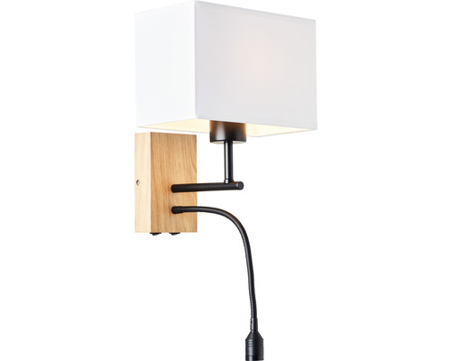 Vägglampa med läslampa och vit lampskärm