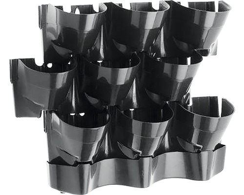 Vertikal planteringslåda med nio fack för väggmontering.