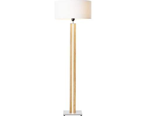 Golvlampa med träfot och tygskärm