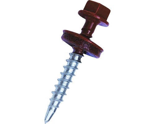 Farmarskruv PRECIT 4,8x35mm röd 250-pack Närbild av en takkonstruktionsskruv med borr