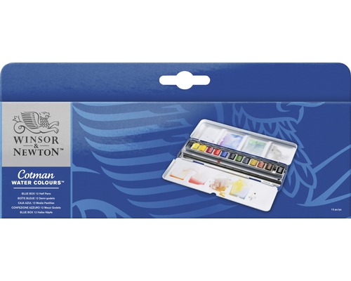 Winsor & Newton Cotman akvarellfärgsset med 12 färger i blått etui