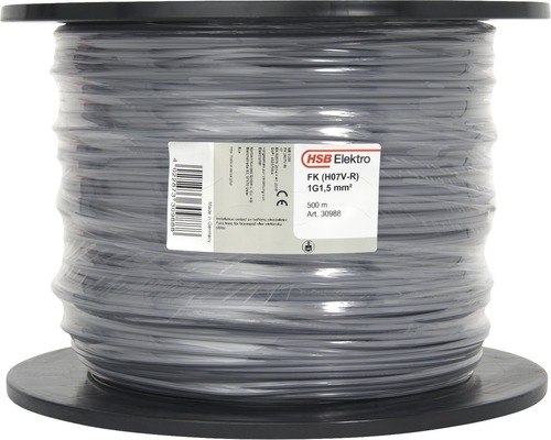 Installationskabel FK (HO7V-R), 1,5 mm², grå, metervara HSB Elektro installationskabel FK (H07V-R) 1G1,5 mm² på spole