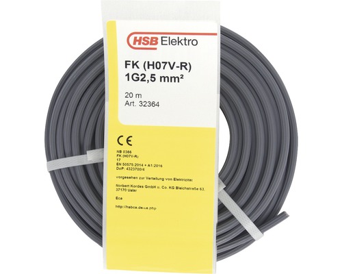 Installationskabel FK (HO7V-R), 2,5 mm², grå, 20 m Elektrokabel HSB Elektro FK H07V-R 1G2,5 mm² 20 m