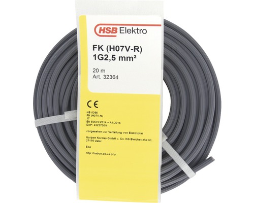 Installationskabel FK (HO7V-R), 2,5 mm², grå, 20 m