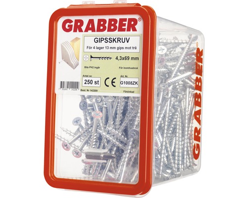 Grabber gipsskruv 4,3x69 mm i transparent låda