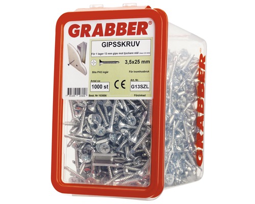 Grabber gipsskruv 3,5x25 millimeter i förpackning