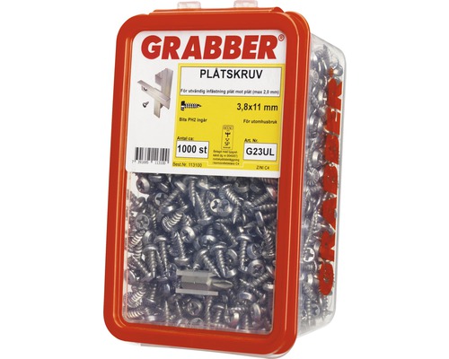 Grabber plåtskruv, 3,8x11 mm, 1000 stycken
