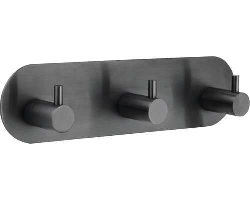 Kroklist FORM & STYLE trippelkrok självhäftande rund grå grafit matt 1-pack Garderob med tre krokar för väggmontering