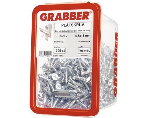 Grabber plåtskruv, 4,8 x 16 millimeter, 1000 stycken