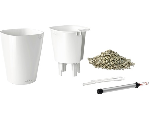 Blomlåda med insats, substrat, vattennivåindikator och bevattningsveke