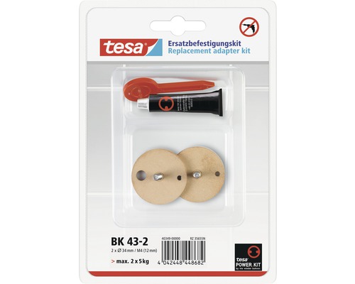 Tesa reservfästeskit med lim, spackel och två fästadaptrar