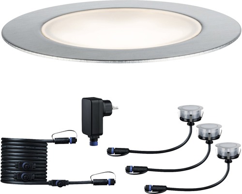 Decklight PAULMANN Floor Eco basic set Plug & Shine 3x1W 3x100lm 3000K Ø 70/63mm IP65 230/24V silver 3 styck