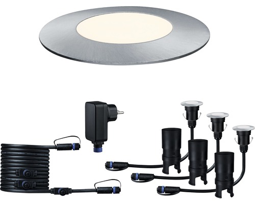 Decklight PAULMANN Floor Mini startset Plug & Shine 3x2,5W 3x95lm 3000K Ø 55/40mm IP65 230/24V silver 3 styck