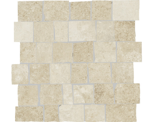 Mosaik Spaccatella Country cream beige 30x30x0,85 cm Mosaikplatta av travertin