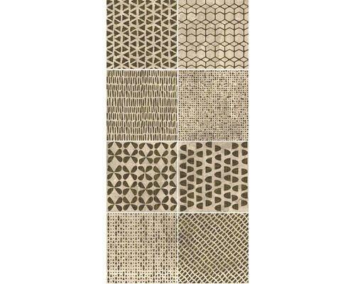 Kollektion av olika kakeldekorationer med geometriska mönster