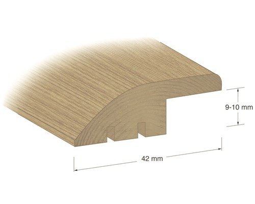 Träprofil med måtten 9 till 10 millimeter högt och 42 millimeter brett