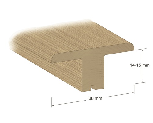 Övergångsprofil av trä, mått 38 mm x 14 till 15 mm