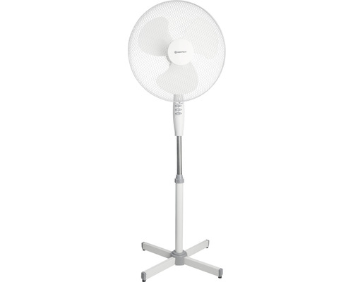 Vit golvfläkt med vridbart huvud och tre hastigheter för rumsventilation