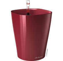 Röd blomkruka med vattennivåindikator