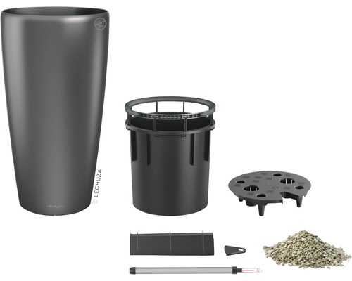 Komponenter i blomkrukan med bevattningssystem