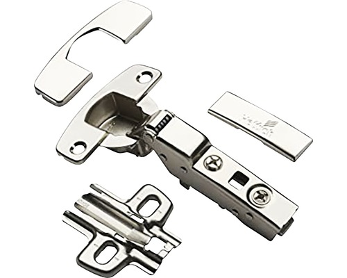 Gångjärn med monteringsplatta och täcklock