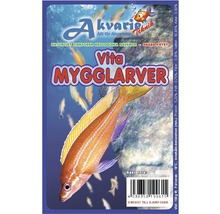 Förpackning med vita mygglarver fiskmat