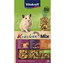 Vitakraft Logo. Förpackning Kräcker Mix för smådjur med ingredienser och hänvisning till Made in Germany.