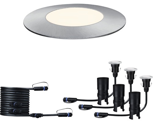 Decklight PAULMANN Plug & Shine Floor Mini förlängningsset 3x2,5W 3x95lm 3000K Ø 55/40mm IP65 230/24V silver 3-pack