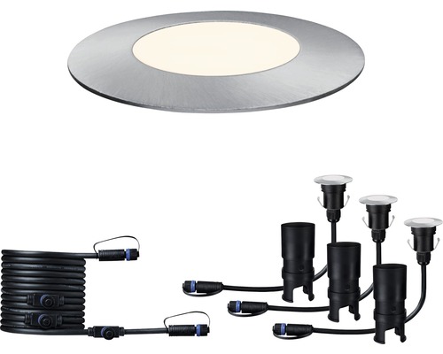 Decklight PAULMANN Floor Mini förlängningsset Plug & Shine 3x2,5W 3x95lm 3000K Ø 55/40mm IP65 230/24V silver 3 styck