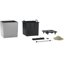 Självvattnade blomkruka LECHUZA Cube 30 plast silver inkl. substrat
