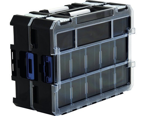 Svart förvaringslåda med transparenta lådor för förvaring