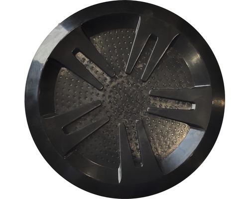 Svart rund uppsamlingsbricka med räfflad struktur