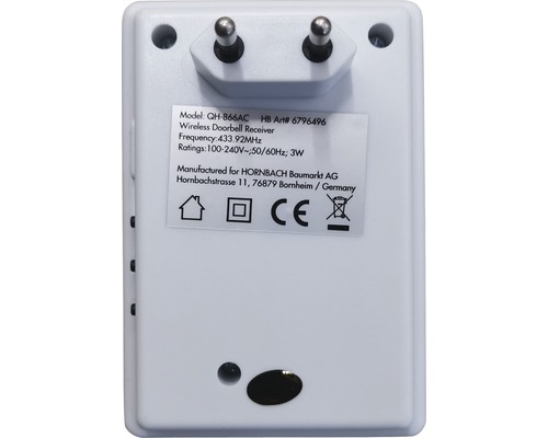 Trådlös dörrklocksmottagare med kontakt för uttag