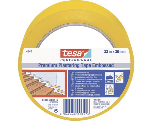 Bygg-och skyddstejp TESA 4840 Premium UV 6 veckor präglad 33mx50mm Tesa Professional Premium putsband präglad 33 m x 30 mm