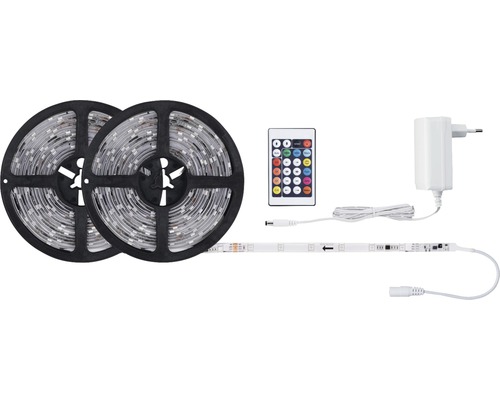 LED-strip med fjärrkontroll och adapter på spolar