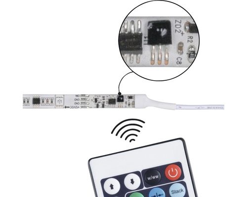 LED-remsa med elektroniska komponenter och tillhörande fjärrkontroll