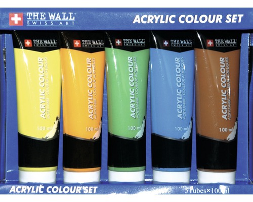 Akrylfärgset 5-delars blå, orange, grön, gul, brun 100ml