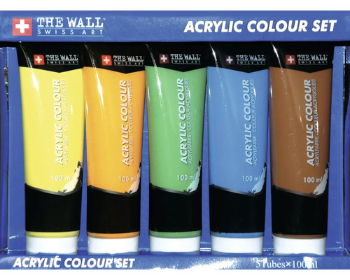 Akrylfärgset 5-delars blå, orange, grön, gul, brun 100ml Akrylfärgsset med fem tuber om 100 ml vardera