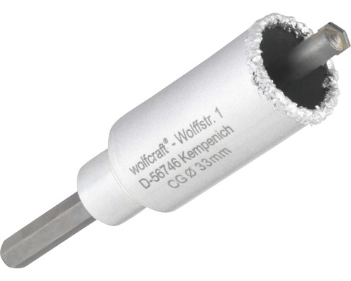 Hålsåg WOLFCRAFT puts/lättbetong Ø 33mm inkl. skaft och centrumborr Wolfcraft kakelborr med en diameter på 33 millimeter
