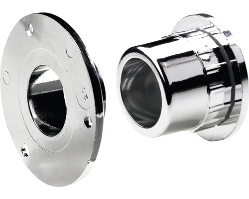 Klädstångshållare HETTICH rund Ø20mm förkromad 25 styck Två runda, glänsande rörhållare av metall